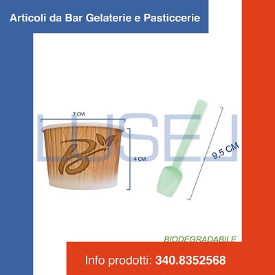 (a1) PZ 500 COPPETTE GELATO CC 80 BIO + 500 PALETTE CM 9 COMPOSTABILI BIO COPPETTA